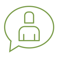 A speech bubble with a person talking